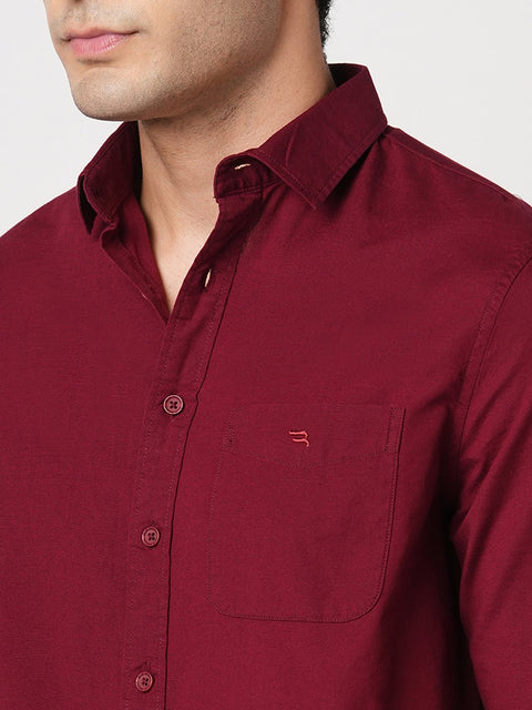 MAROON TAILORED FIT COTTON SHIRT-Shirt - 260134400