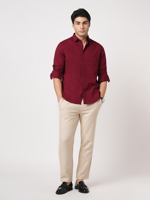 MAROON TAILORED FIT COTTON SHIRT-Shirt - 260134400