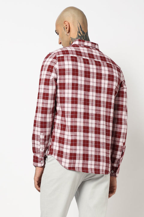 MAROON TARTAN CHECKERED COTTON SHIRT-Shirt - 250731732