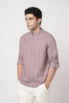 MAUVE STRIPED MANDARIN COLLAR KURTA - Kurta - 251133896