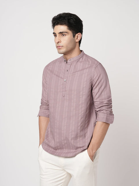 MAUVE STRIPED MANDARIN COLLAR KURTA - Kurta - 251133896