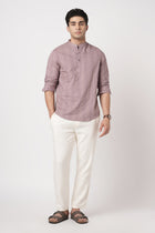 MAUVE STRIPED MANDARIN COLLAR KURTA - Kurta - 251133896