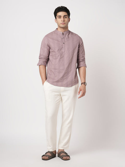 MAUVE STRIPED MANDARIN COLLAR KURTA - Kurta - 251133896