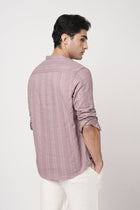 MAUVE STRIPED MANDARIN COLLAR KURTA - Kurta - 251133896