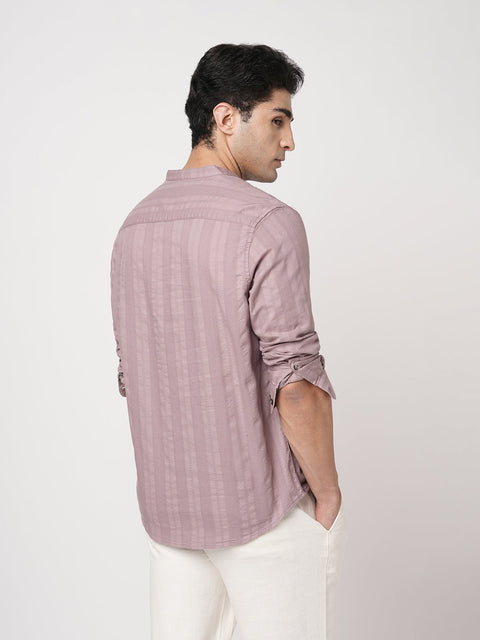 MAUVE STRIPED MANDARIN COLLAR KURTA - Kurta - 251133896