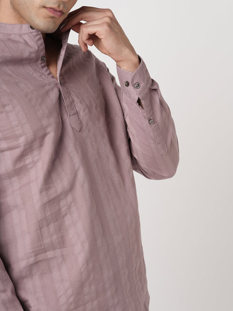 MAUVE STRIPED MANDARIN COLLAR KURTA - Kurta - 251133896