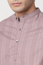 MAUVE STRIPED MANDARIN COLLAR KURTA - Kurta - 251133896