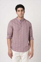 MAUVE STRIPED MANDARIN COLLAR KURTA - Kurta - 251133896