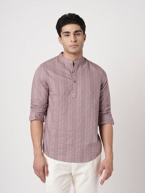 MAUVE STRIPED MANDARIN COLLAR KURTA - Kurta - 251133896
