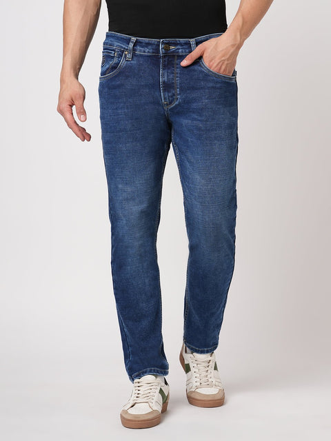 MID BLUE ANKLE FIT KNITTED DENIM - Jeans - 250810619