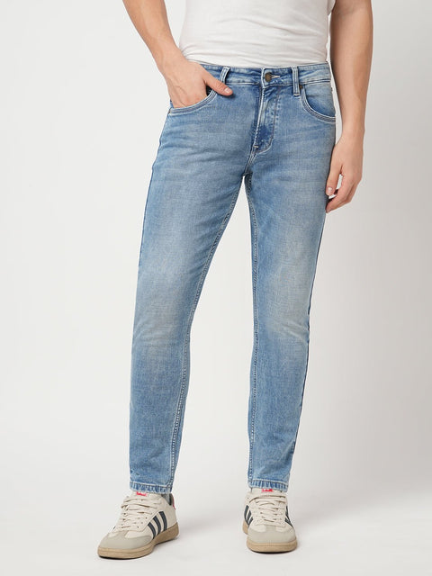 MID BLUE ANKLE FIT KNITTED JEANS - Jeans - 250910730