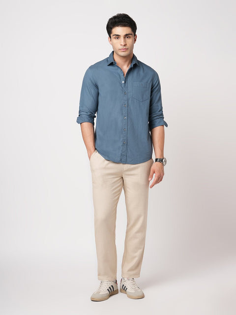 MID BLUE PLAIN DOBBY SHIRT-Shirt - 260134290
