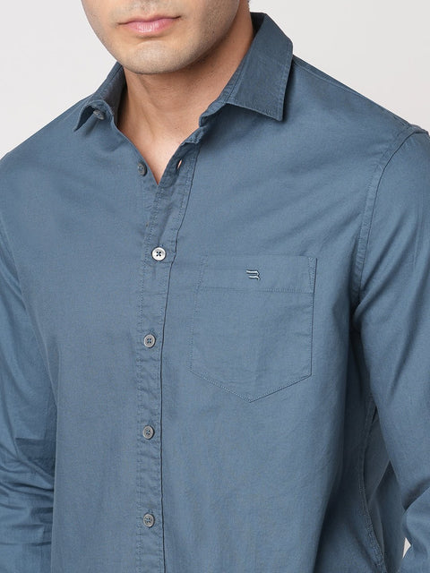 MID BLUE PLAIN DOBBY SHIRT-Shirt - 260134290