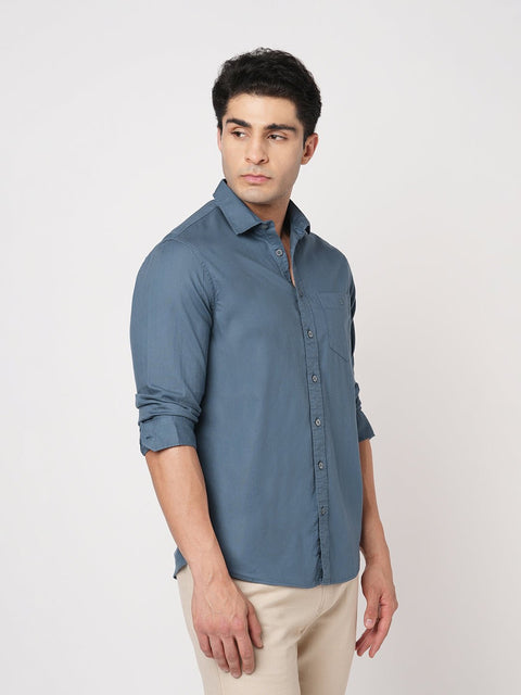 MID BLUE PLAIN DOBBY SHIRT-Shirt - 260134290