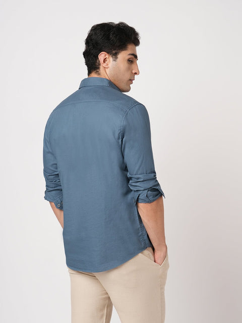MID BLUE PLAIN DOBBY SHIRT-Shirt - 260134290