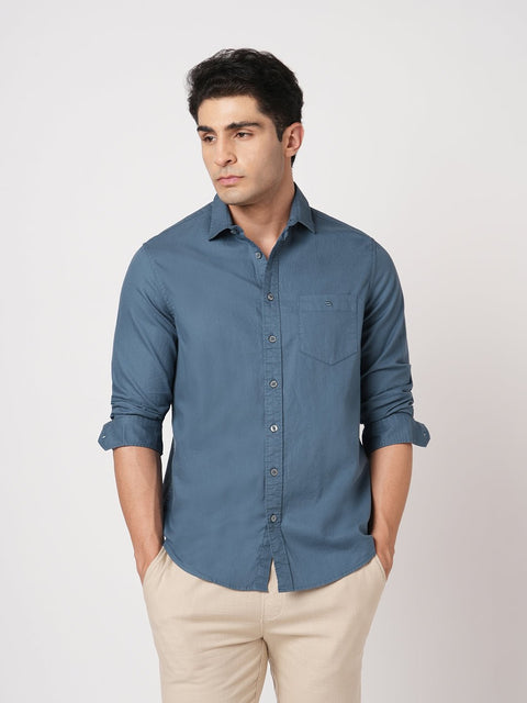 MID BLUE PLAIN DOBBY SHIRT-Shirt - 260134290