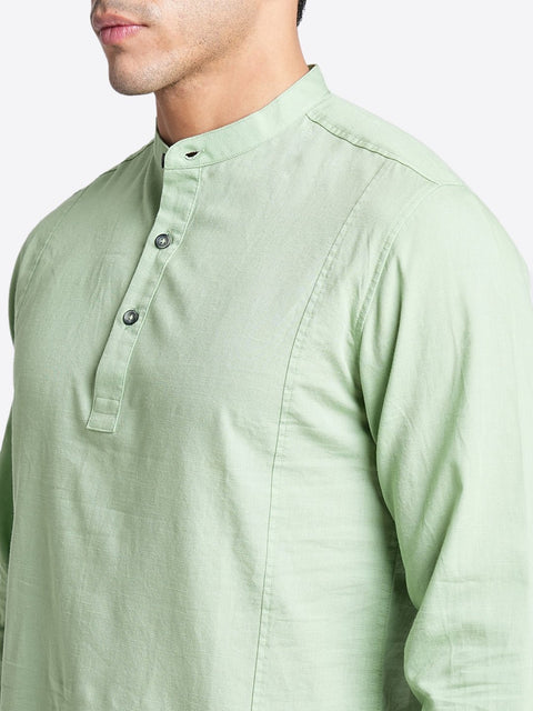 Mid Blue Solid Cotton Kurta Shirt - Kurta - 240120026