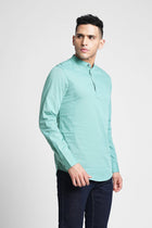 Mid Blue Solid Cotton Kurta Shirt - Kurta - 240126518