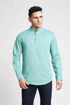 Mid Blue Solid Cotton Kurta Shirt - Kurta - 240126518