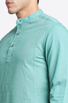 Mid Blue Solid Cotton Kurta Shirt - Kurta - 240126518