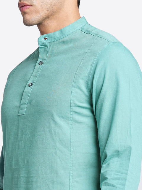 Mid Blue Solid Cotton Kurta Shirt - Kurta - 240126518