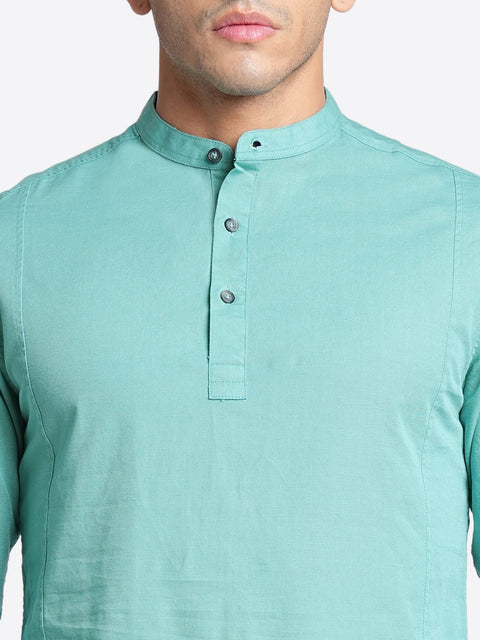 Mid Blue Solid Cotton Kurta Shirt - Kurta - 240126518