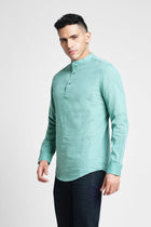 Mid Blue Solid Cotton Kurta Shirt - Kurta - 240126518