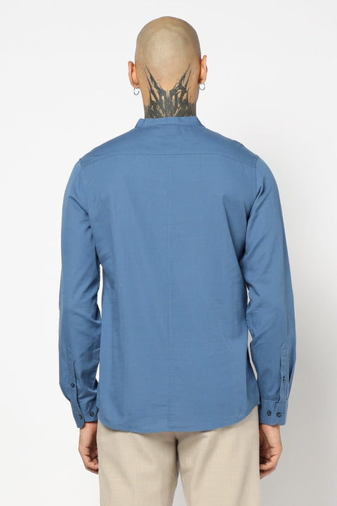 Mid Blue Solid Cotton Kurta Shirt - Kurta - 240126518
