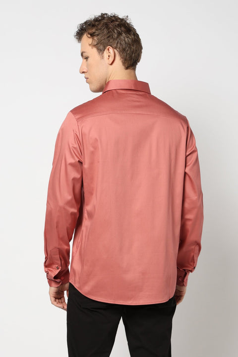 Mid Pink Soild Satin Shirt - Shirt - 250531353