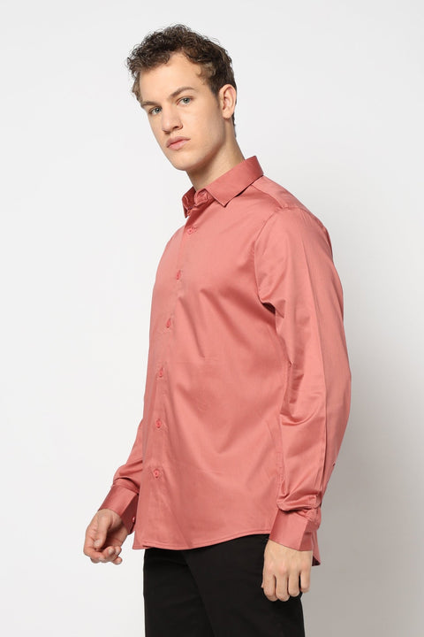 Mid Pink Soild Satin Shirt - Shirt - 250531353