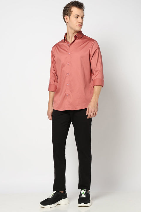 Mid Pink Soild Satin Shirt - Shirt - 250531353