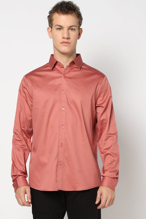 Mid Pink Soild Satin Shirt - Shirt - 250531353