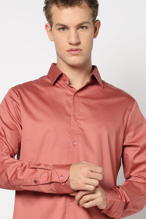 Mid Pink Soild Satin Shirt - Shirt - 250531353