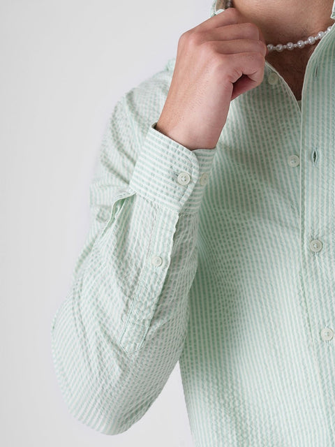 MINT STRIPED SEER SUCKER SHIRT-Shirt - 260235200
