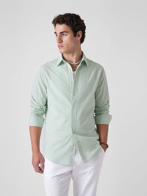 MINT STRIPED SEER SUCKER SHIRT-Shirt - 260235200