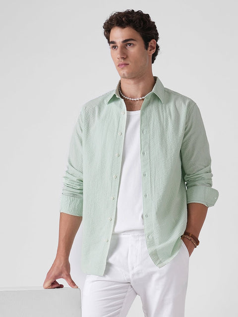 MINT STRIPED SEER SUCKER SHIRT-Shirt - 260235200