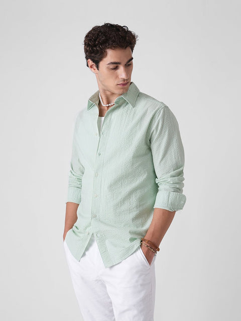 MINT STRIPED SEER SUCKER SHIRT-Shirt - 260235200