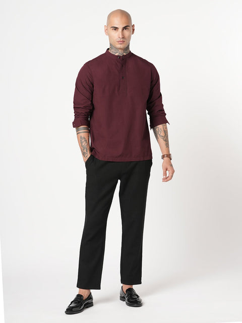 MROON STRIPED DOBBY KURTA - Kurta - 251134016