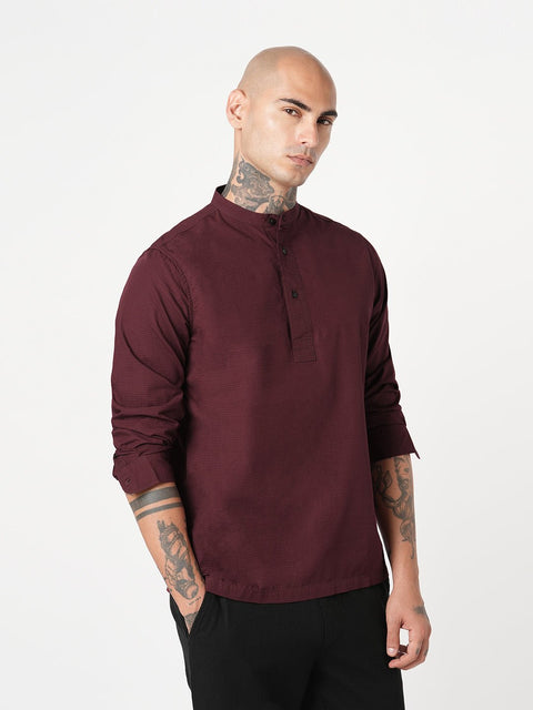 MROON STRIPED DOBBY KURTA - Kurta - 251134016