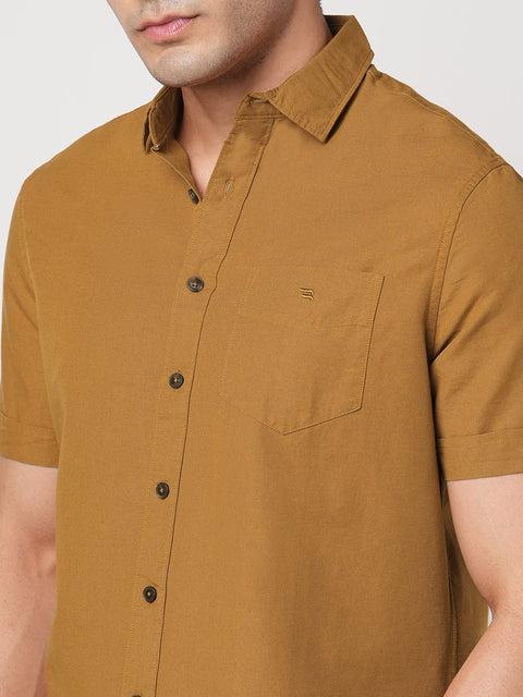 MUSTARD HALF SLEEVE COTTON SHIRT-Shirt - 251133861