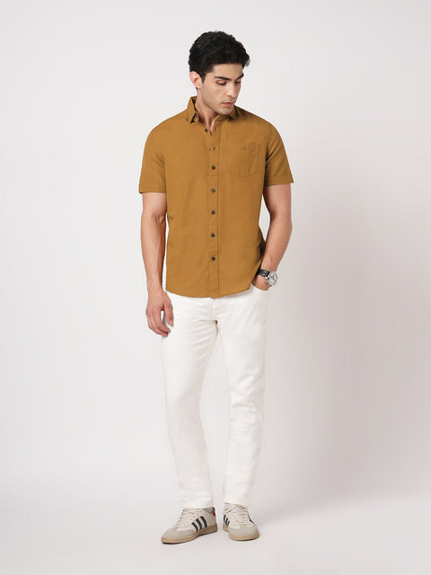 MUSTARD HALF SLEEVE COTTON SHIRT-Shirt - 251133861