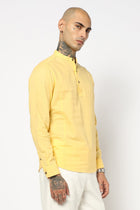 Mustard Solid Cotton Shirt Kurta - Kurta - 240126583