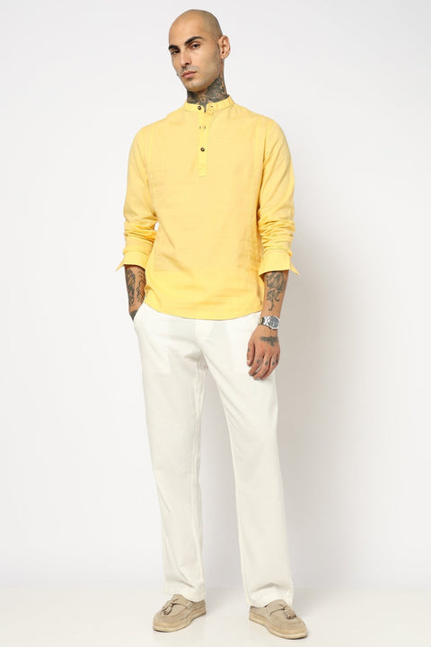 Mustard Solid Cotton Shirt Kurta - Kurta - 240126583