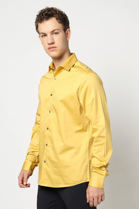 Mustard Solid Satin Shirt - Shirt - 250531333