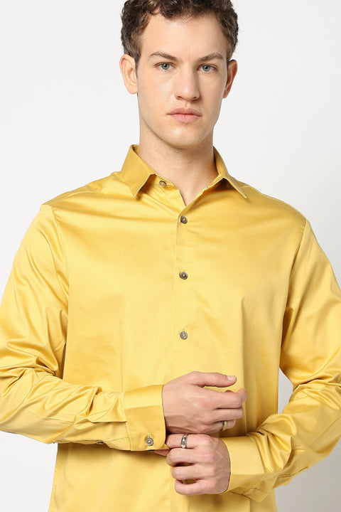 Mustard Solid Satin Shirt - Shirt - 250531333