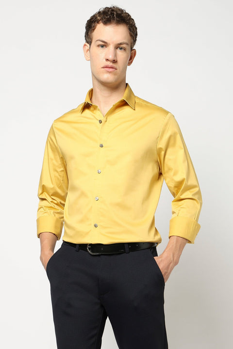 Mustard Solid Satin Shirt - Shirt - 250531333