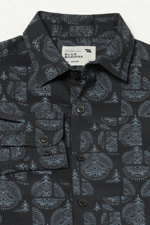 NAVY ALL OVER PRINTED COTTON SHIRT-Shirt - 250832091