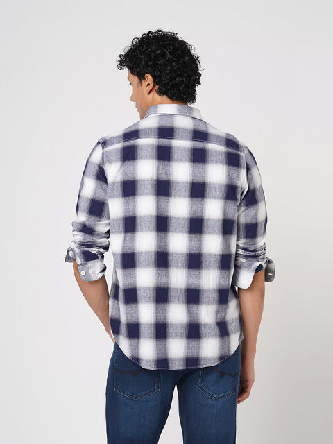 NAVY CHECKERED COTTON SHIRT-Shirt - 251133690