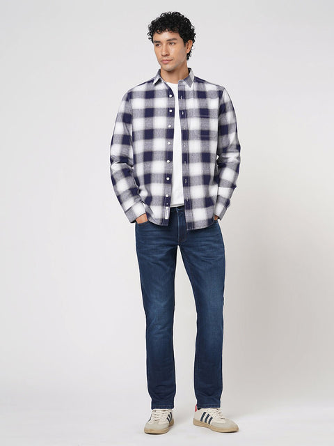 NAVY CHECKERED COTTON SHIRT-Shirt - 251133690