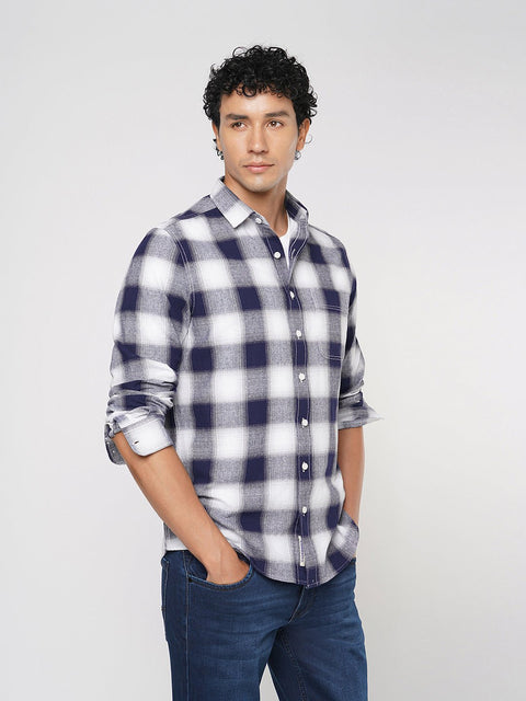 NAVY CHECKERED COTTON SHIRT-Shirt - 251133690